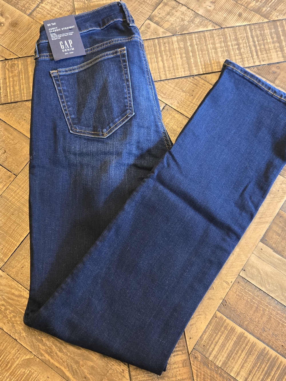 GAP 30 TALL Womens Curvy Classic Straight Leg Jeans - Dark Blue Denim